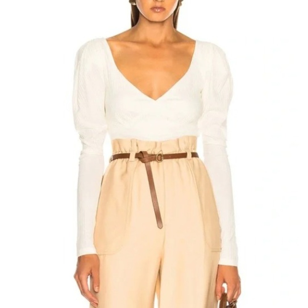 A.L.C. Denise Viscose Blouse Puff Shoulders Ivory Women's Size M Minimalist EUC
